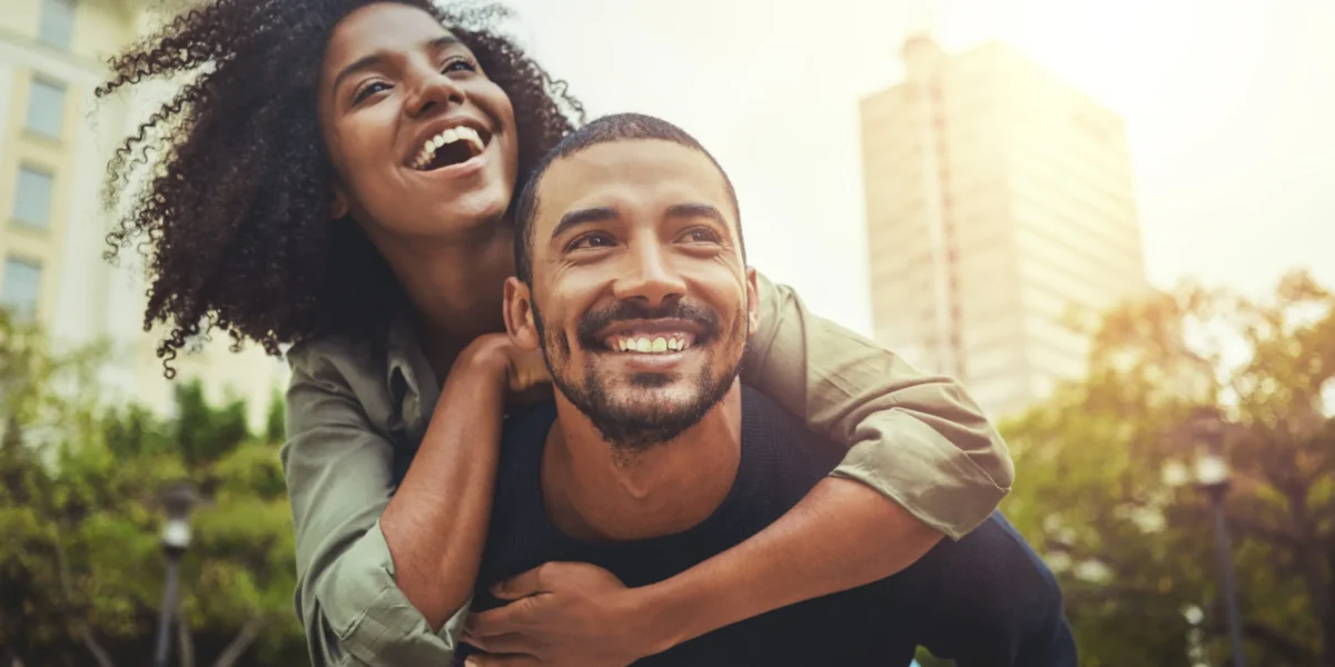 Young couple in love having fun in the city