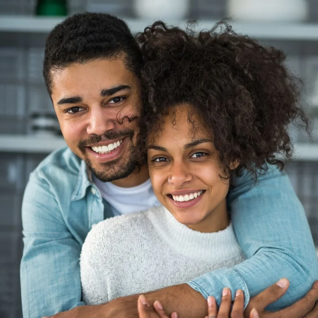 Happy couple holding each other