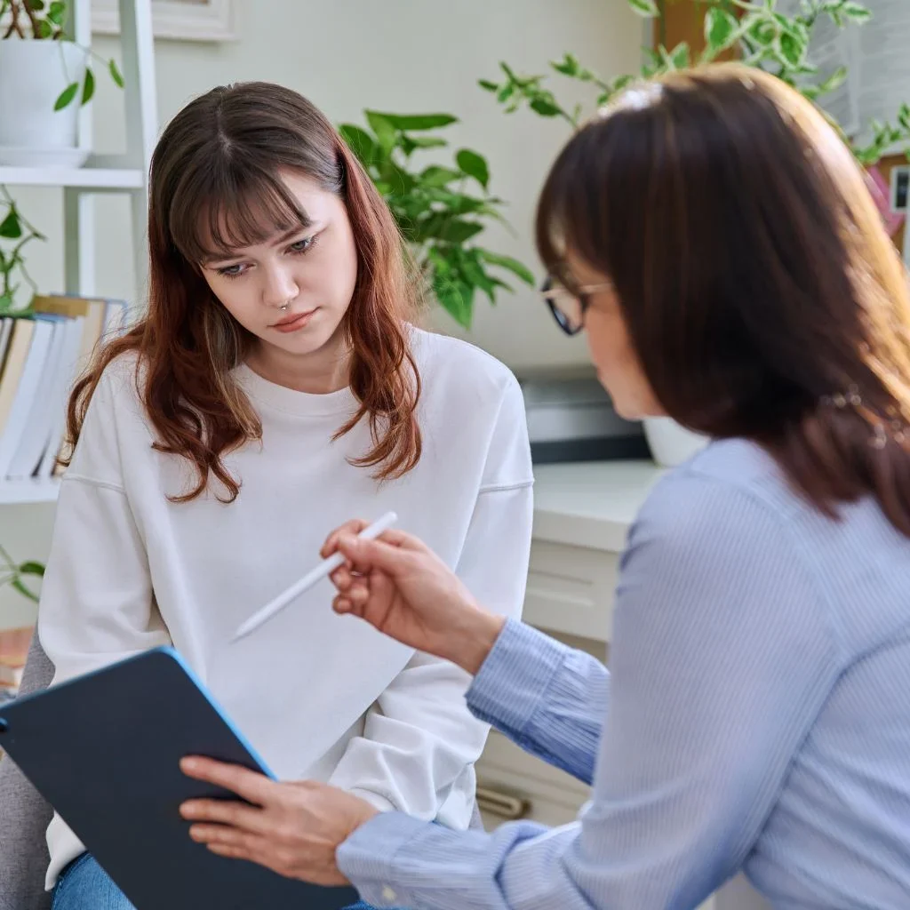 Woman obtaining a mental health assessment