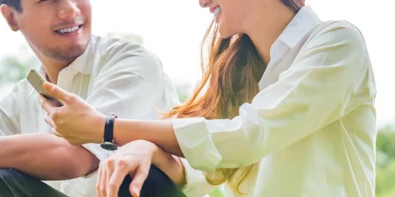 man and woman conversing well